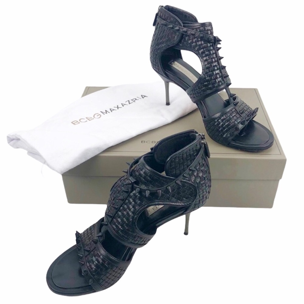 BCBGMAXAZRIA Black Spike Leather Stilettos Heels